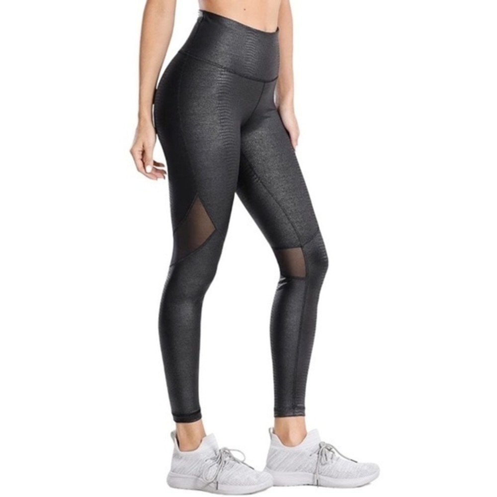 CRZ Yoga | Faux Leather - Mesh Panel Tight Athletic Leggings